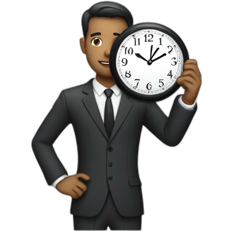 a man in a suit holding a clock in his right hand emoji