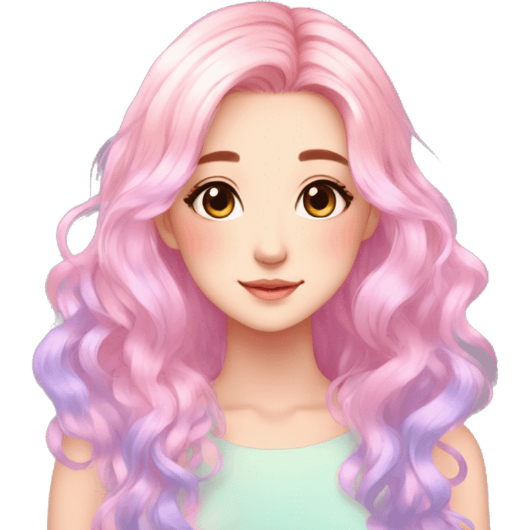 Gorgeous Beautiful Blushing Petite Colorful-Shiny-Pastel-Fairy-Soarkle-Anime-Girl with beautiful gradient pastel hair aesthetic emoji