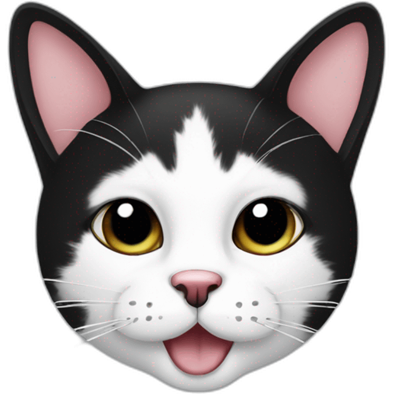 black and white cat, two black spots in its fur close to its mouth emoji