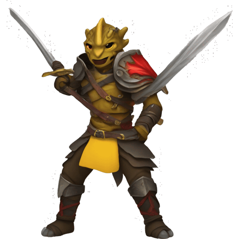 Dragonborn fighter with twin swords  with red blades and yellow Handels emoji