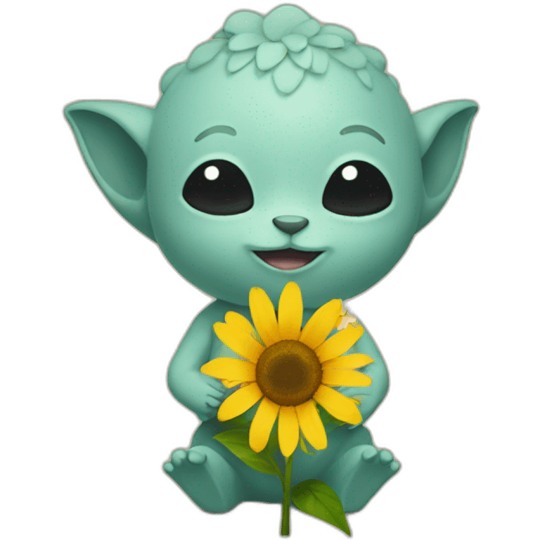 Grogu holding a sun flower emoji