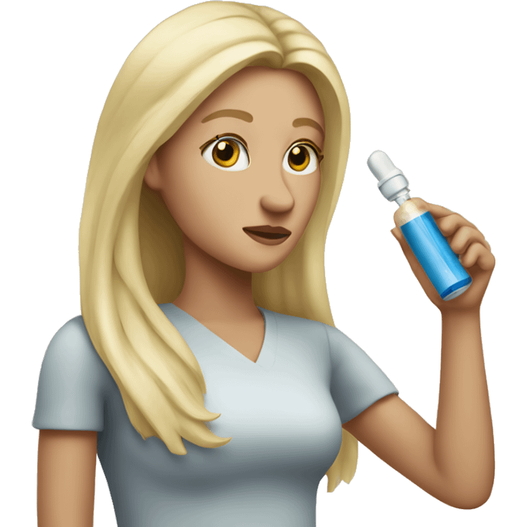 White lady with long blonde hair giving herself a shot of medicine emoji