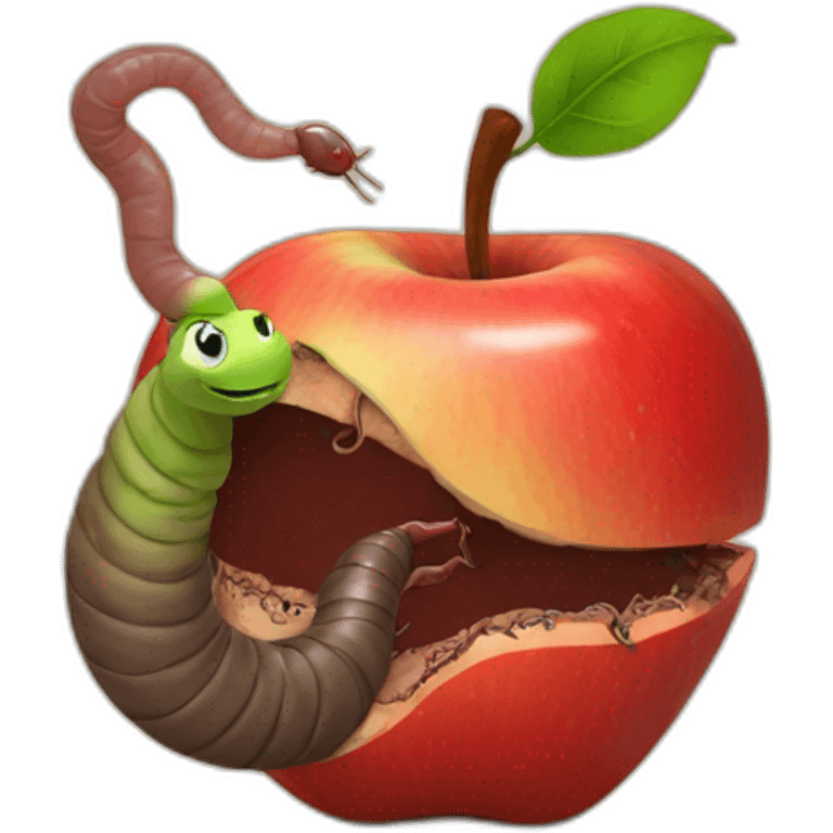 Apple with a earthworm emoji