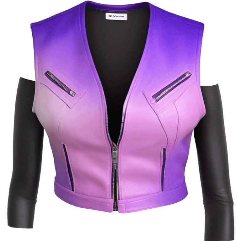 Realistic isolated pastel pink ,royal purple,magenta and pastel purple ombre crop top zippered leather vest. emoji