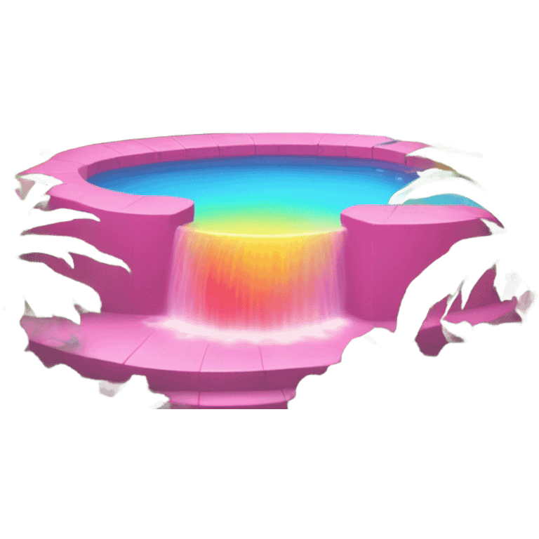 Pink pool with rainbow palm trees and a waterfall  emoji