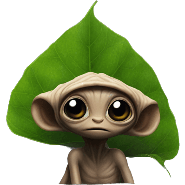 Young e.t. like alien stands under leaf in rain  emoji