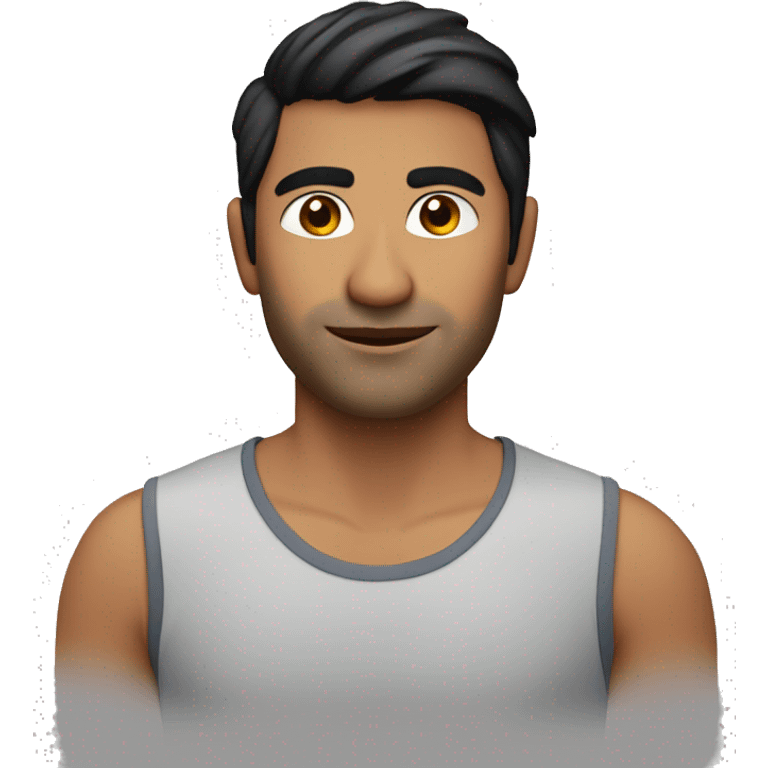 A head and shoulders shot of a 33 year old South Asian man, with short black hair,   with brown eyes wearing a t-shirt. emoji