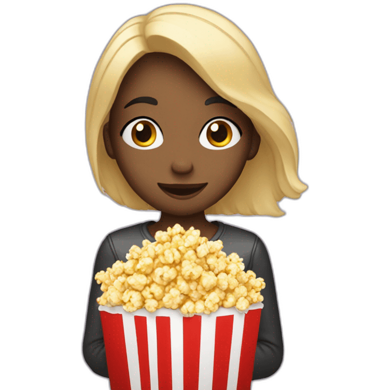 Une fille qui regarde un film avec du popcorn emoji