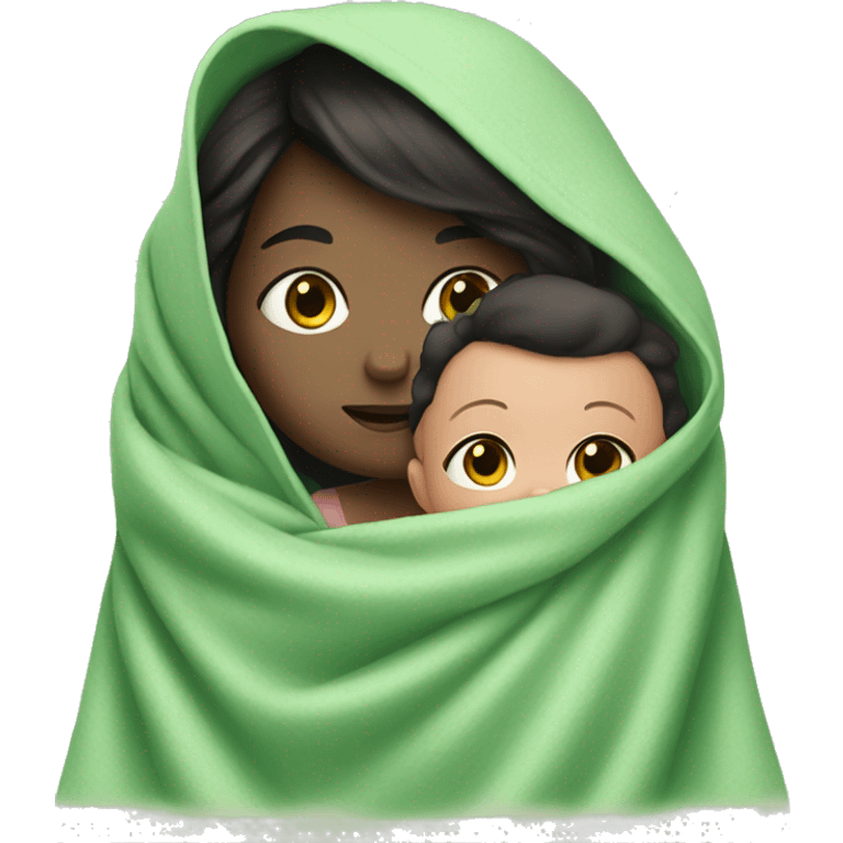 dark hair girl under a baby green blanket with blush  emoji