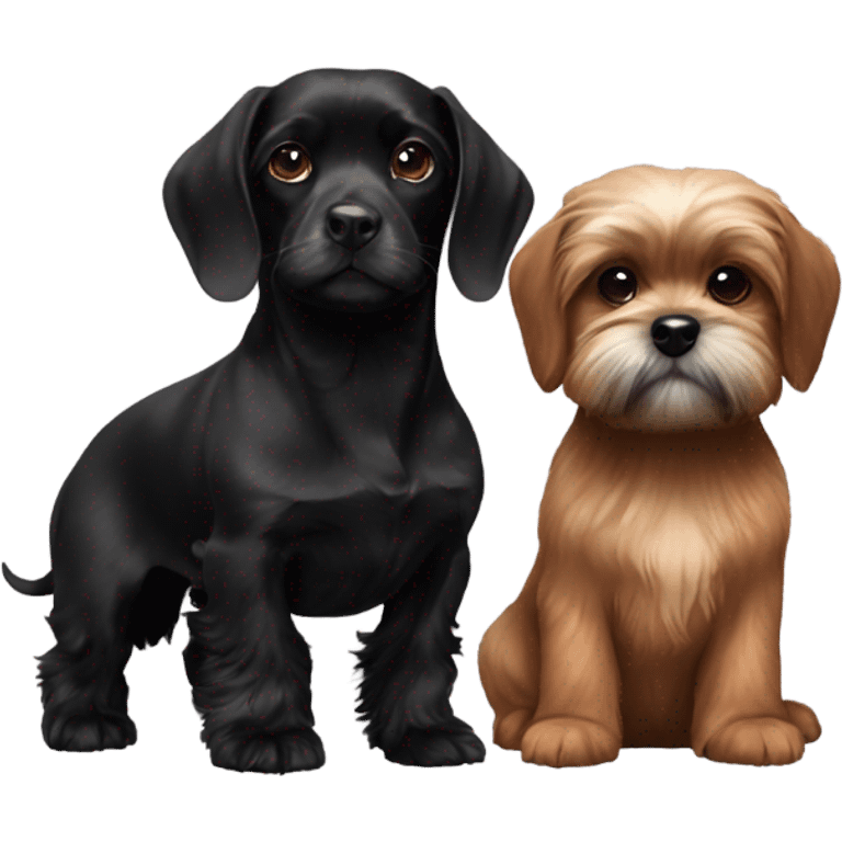 Brown Dachshund and black shih tzu puppy together emoji