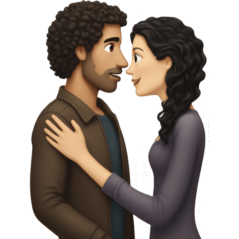 WHITE Man with dark curly hair kissing white woman with long dark hair emoji