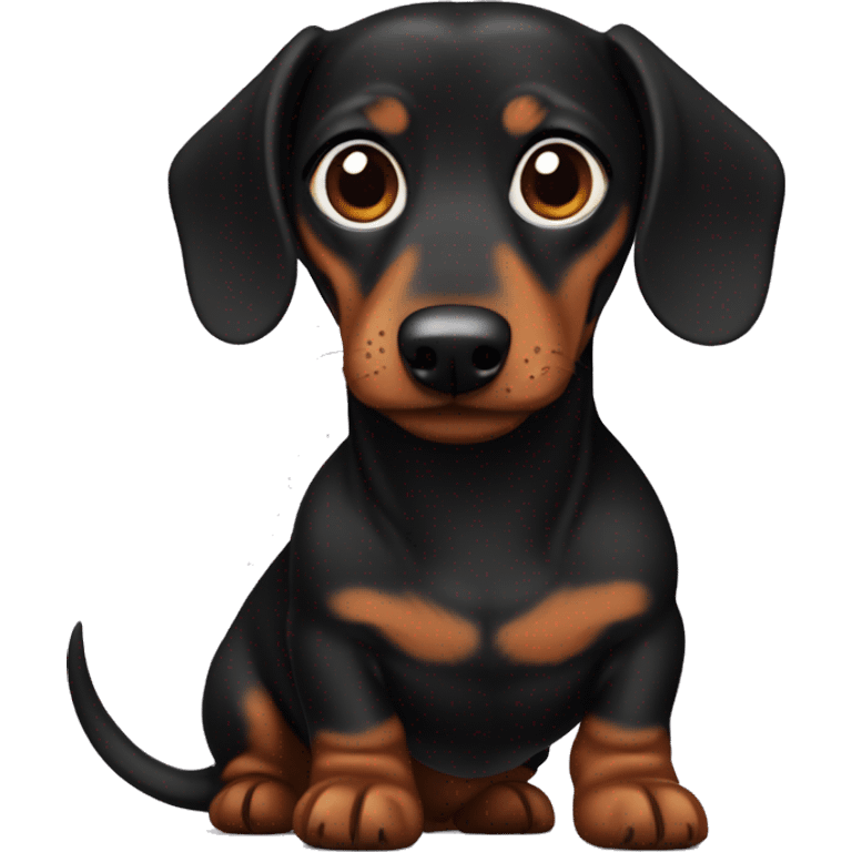 Black and brown fat dachshund with big brown eyes with body emoji