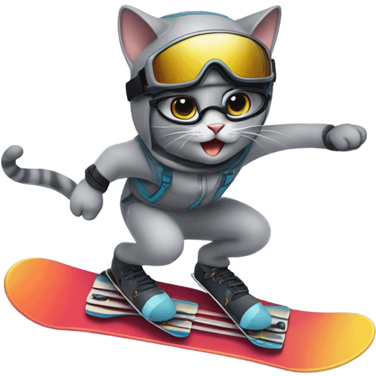 Grey cat snowboarding  emoji