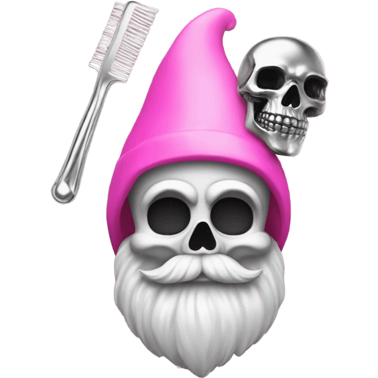 gnome, foam, pink comb, skeleton made out of chrome emoji