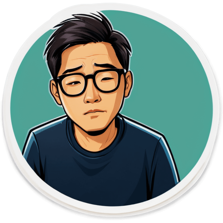 Tired Asian man wearing glasses emoji