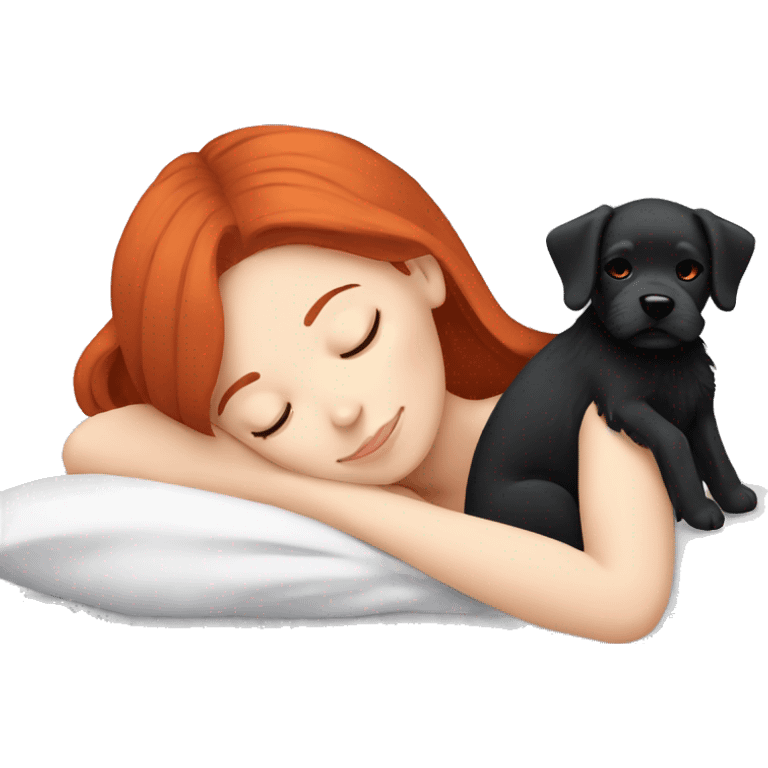 Red hair girl sleep with her maltese black dog emoji