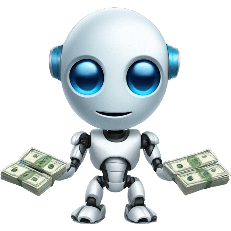 cute blue eyed robot holding money emoji