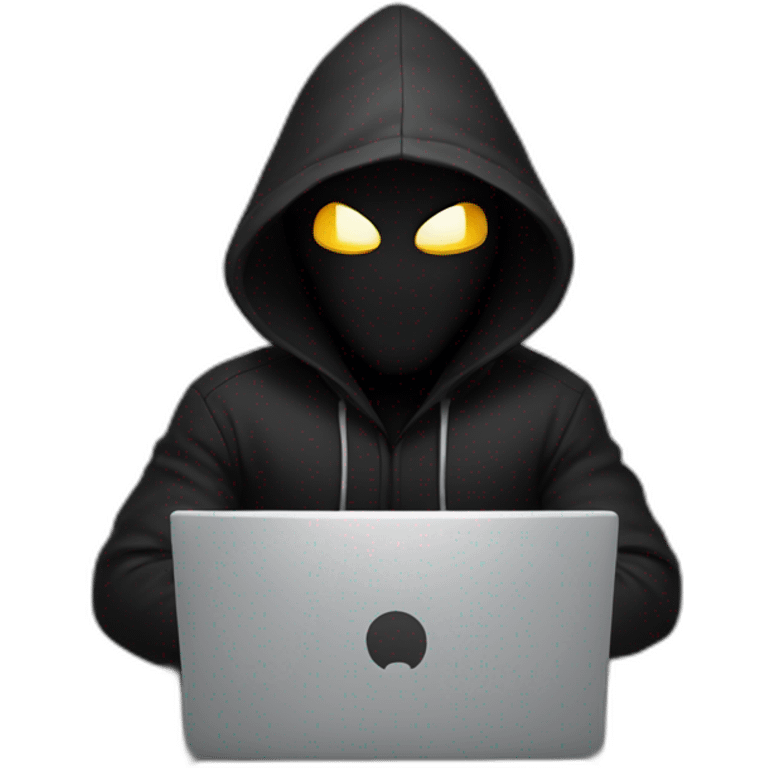 Developer with a black hood behind his computer and cool emoji