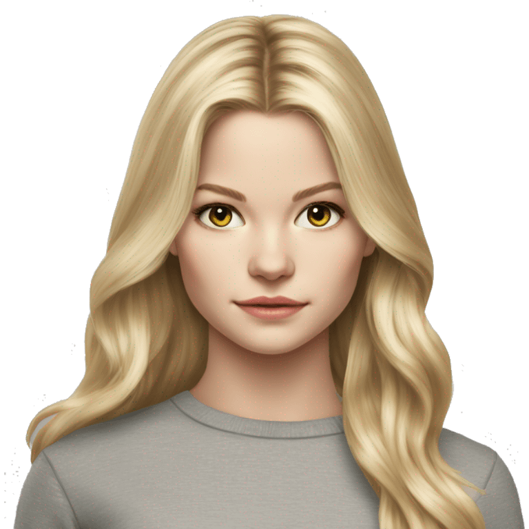 jennifer morrison long blonde hair teenager,grey eyes, hyperreal photoreal portrait emoji