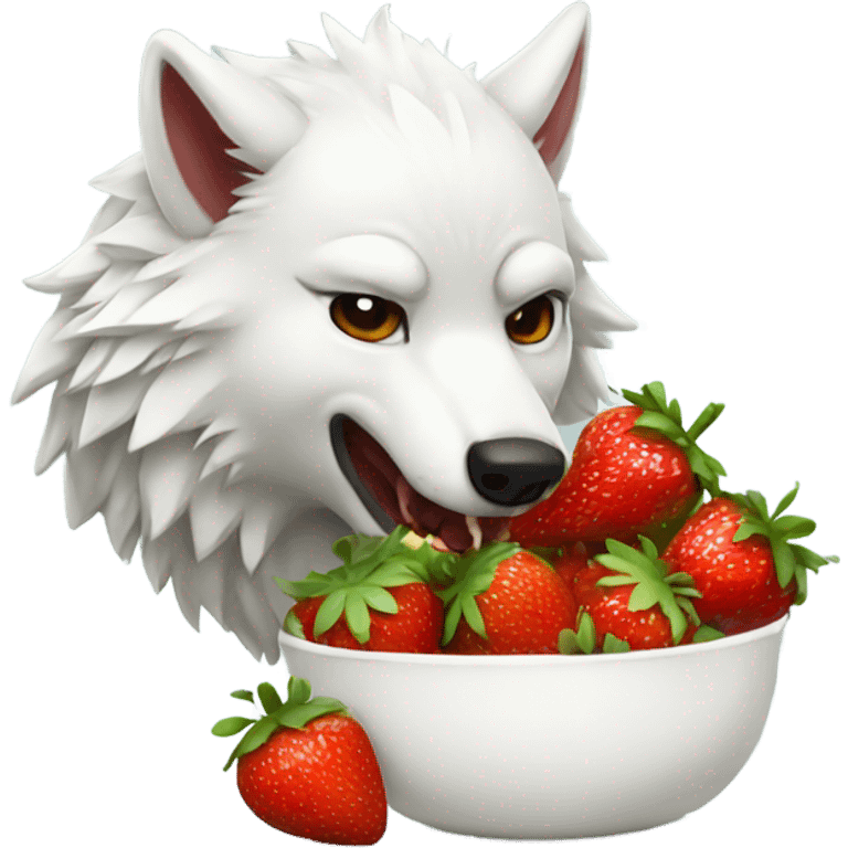 White wolf eating strawberries  emoji