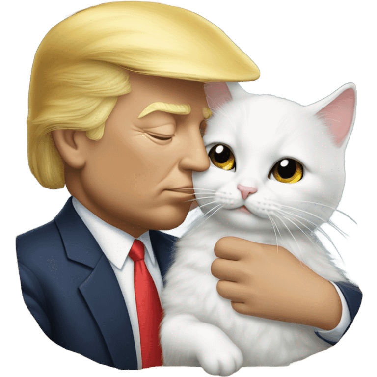 Photo realistic, Donald Trump, kissing and embracing white cat, emoji