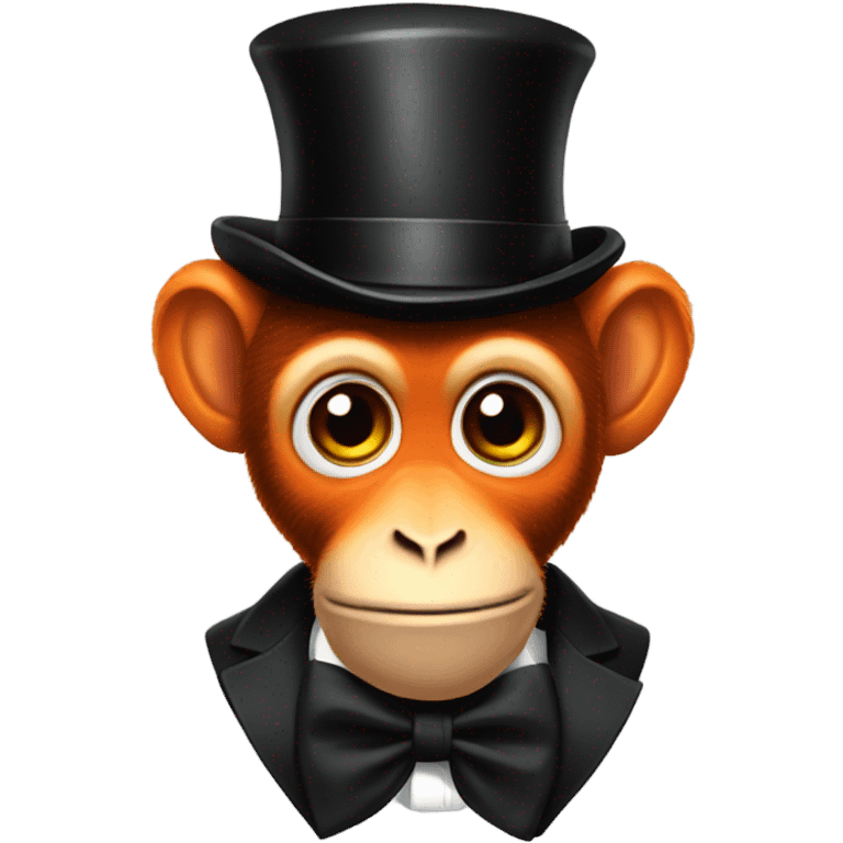 an orange monkey with no legs, a black top hat, and a black bowtie emoji