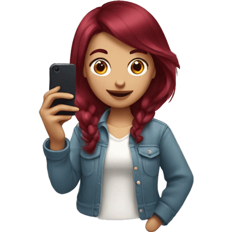 Burgundy haired Girl taking selfie with her phone emoji