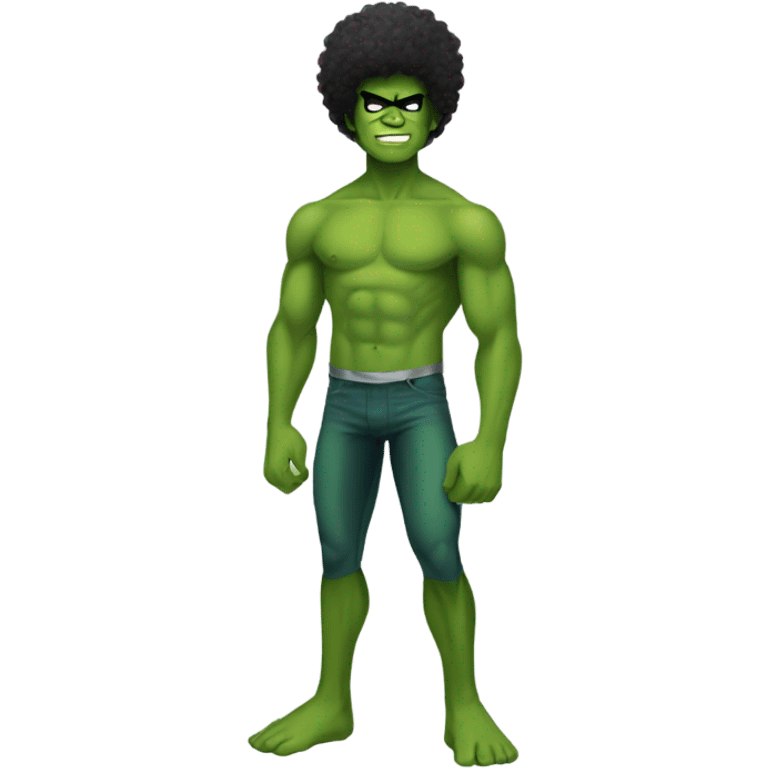 1 full-body Afro green male teenager shirtless in a green superhero costume of the Hulk. emoji