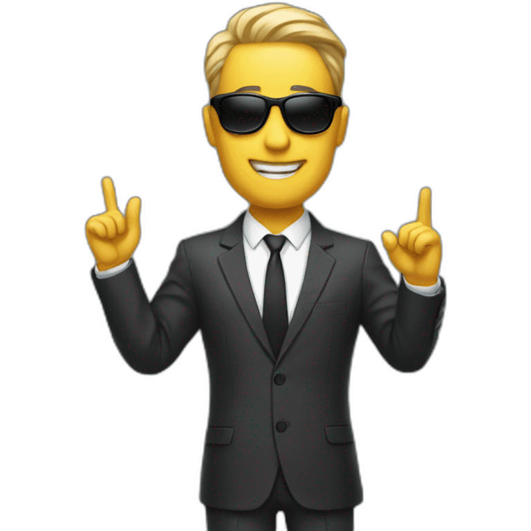 MAN IN SUIT WITH SHADES raising his hand emoji