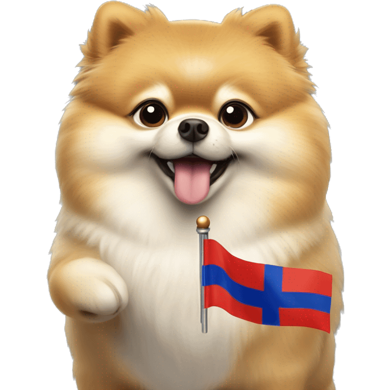 Fat Pomeranian spitz waiving small Russia flag in its hand emoji