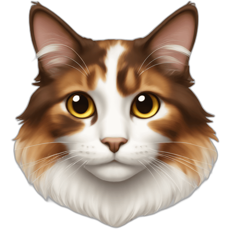 Brown and white long-haired calico cat emoji