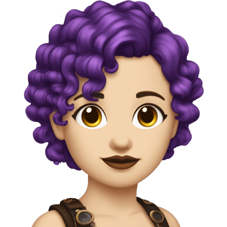 steampunk profile short hair mohawk purple Victorian wavy  on Caucasian girl with small nose round fat face emoji