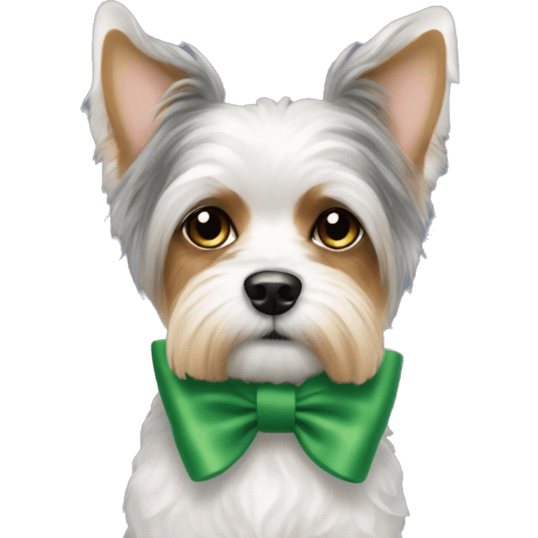 Biewer dog with green bow between ears  emoji