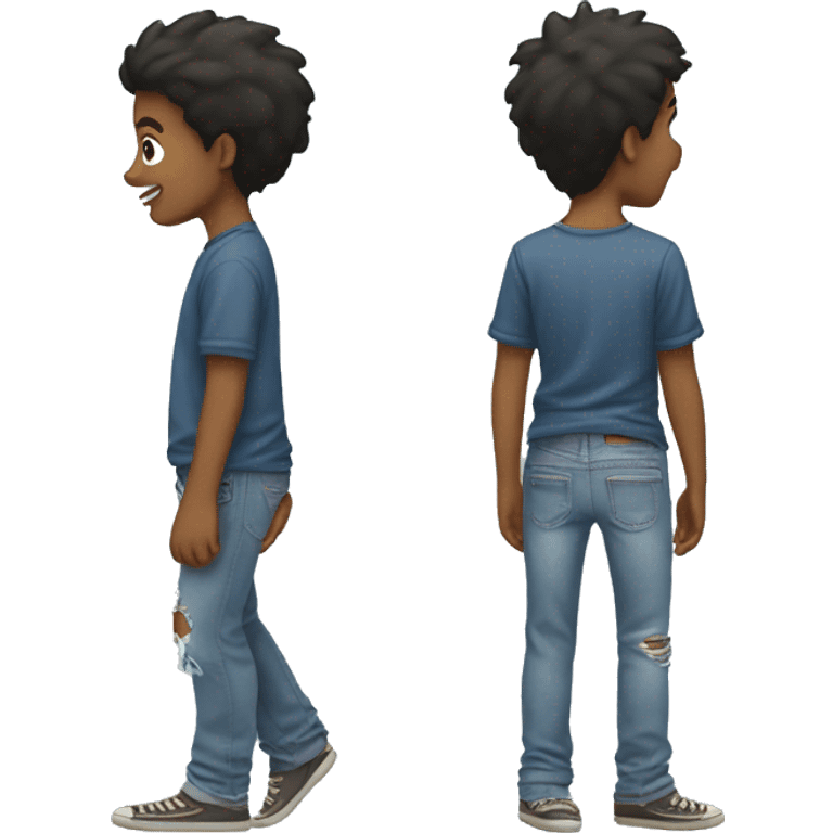 barefoot boy in torn jeans with a car emoji