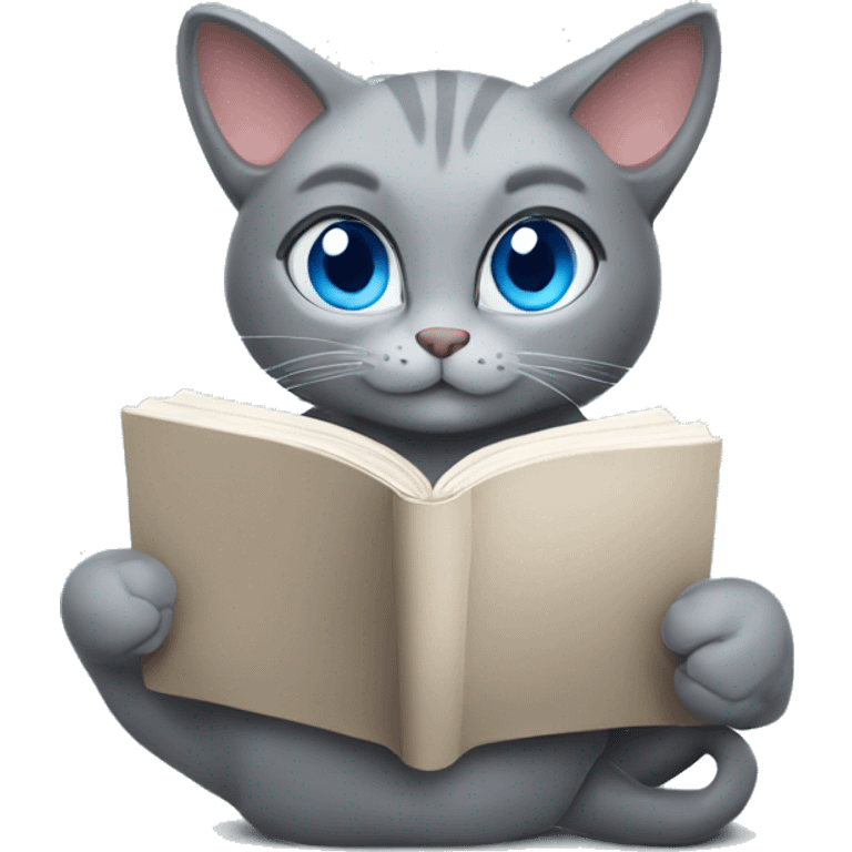 grey cat blue eyes reading the book  emoji