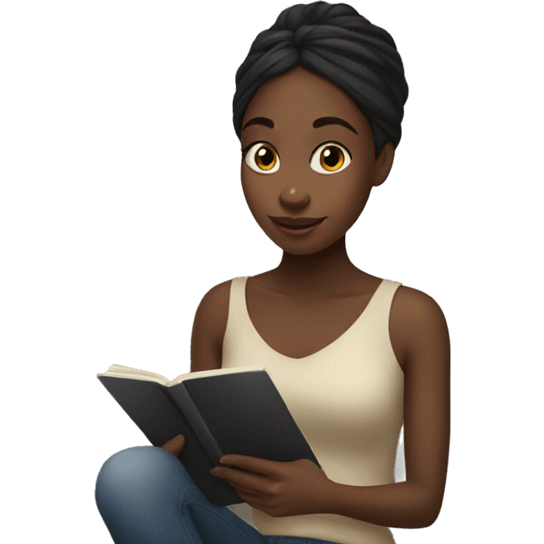 Black girl reading a book on ipad emoji