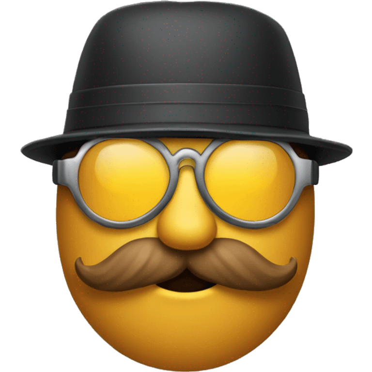 Goggle emoji with hat moustache and beard emoji