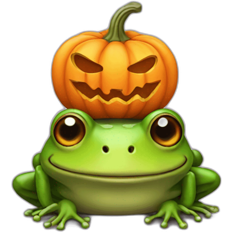 Halloween frog with pumpkin head emoji