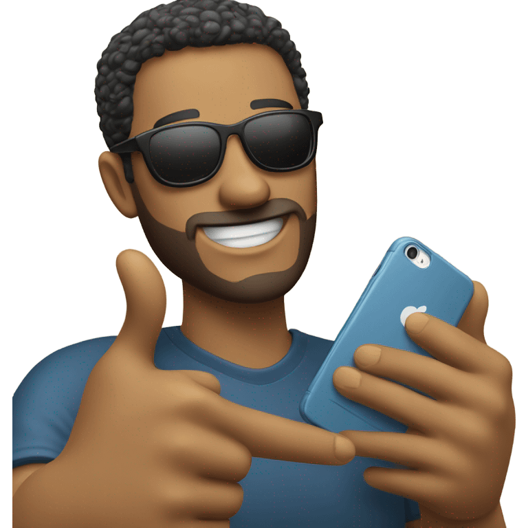 person with sunglasses showing iphone with thumbs up emoji