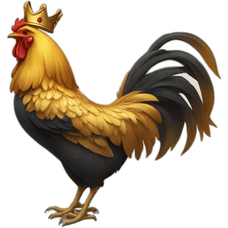 proud and howling golden rooster with a crown on its head emoji