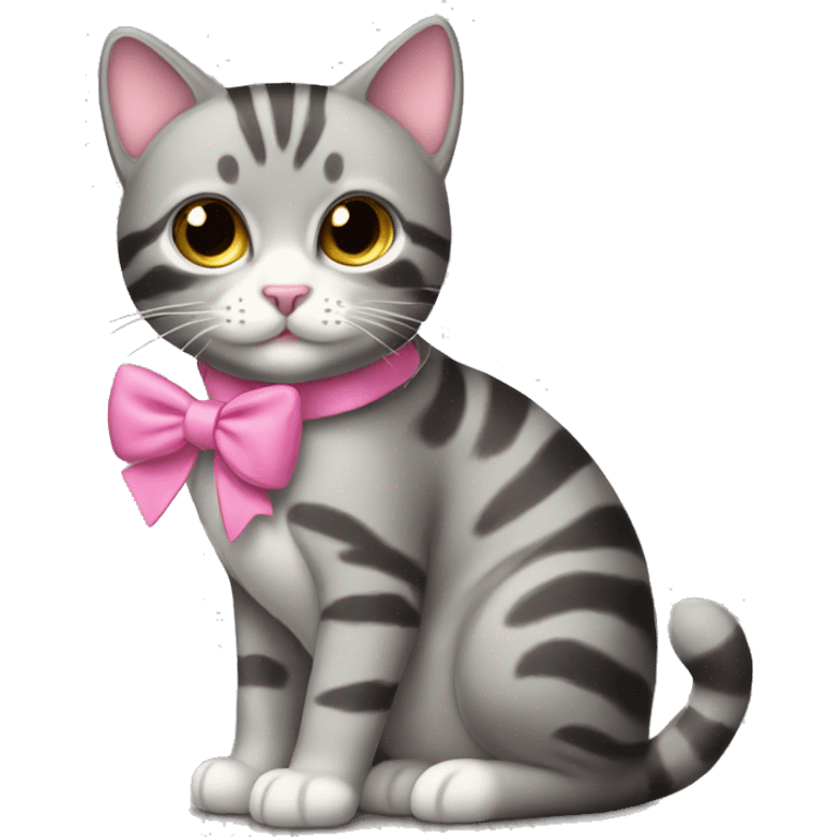 gray stripped tabby cat with a pink bow emoji