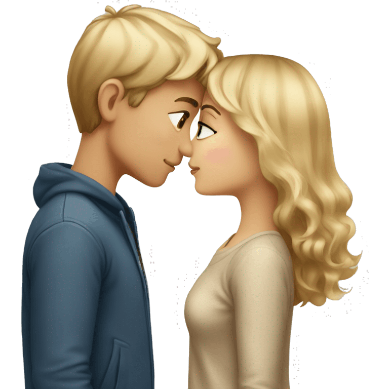 blonde haired boy and brown haired girl kissing emoji