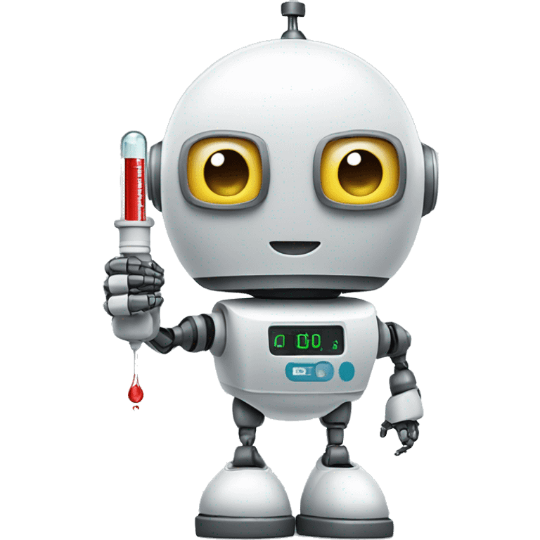 the robot holds a thermometer emoji