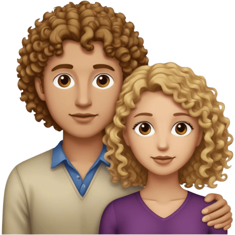 a heterossexual couple, the woman has light brown skin and curly brown hair and the male is taller, while and medium blonde emoji