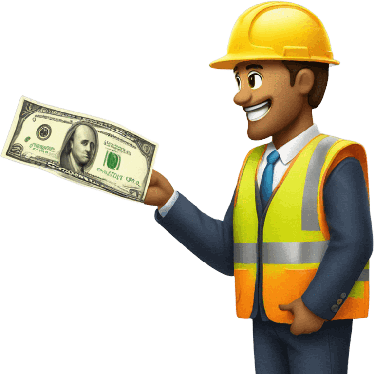 A construction worker giving money to a man in a suit.  emoji