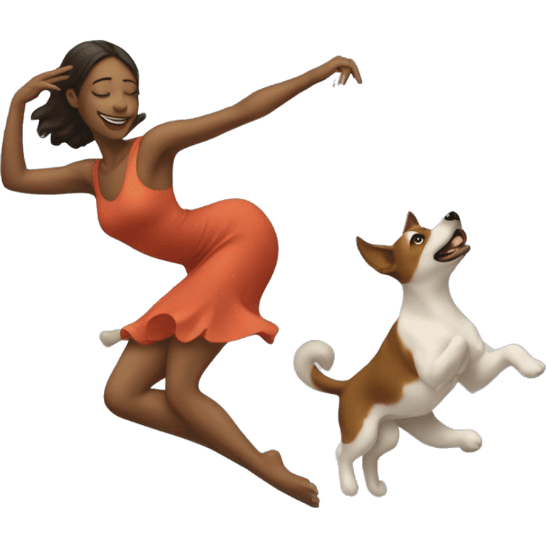 woman dancing in the sky with a dog emoji