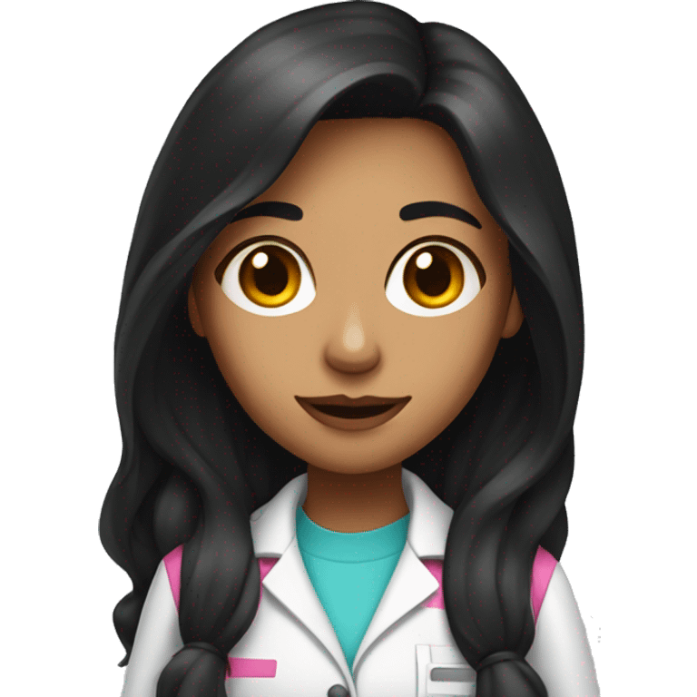 Young beautiful female scientist with long black hair and medium skin tone with pink accents emoji