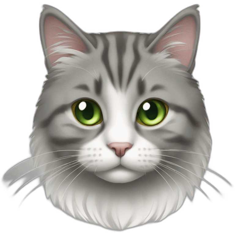 Fat Green eyed American bobtail cat grey and White fur emoji