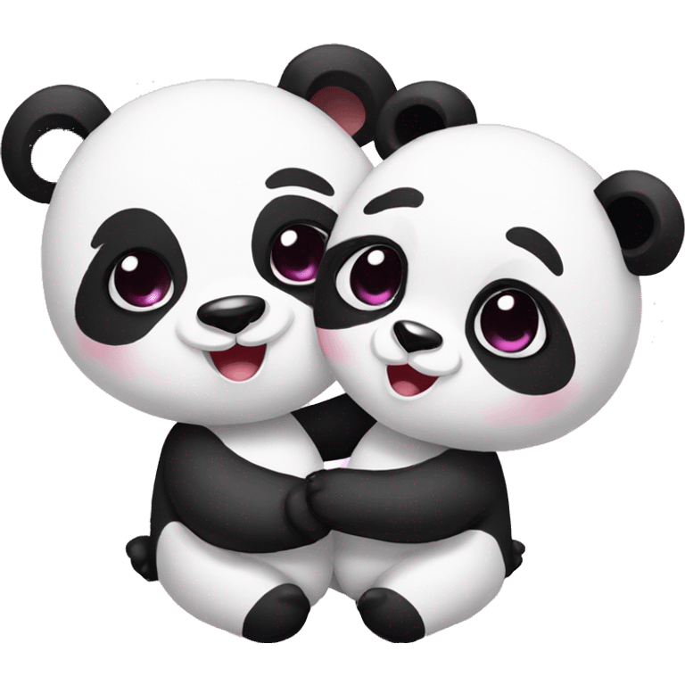 A panda with her cute girlfriend panda enjoying each other’s company  emoji