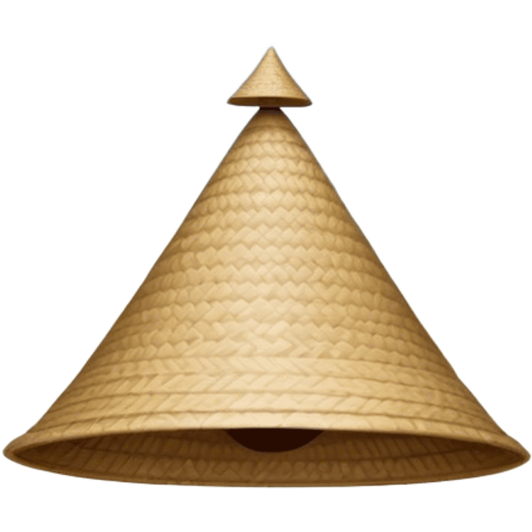 Cinematic Realistic image of an iconic conical hat (Nón Lá), rendered with detailed textures and subtle natural hues, set against a serene rural Vietnamese landscape with gentle, diffused lighting emoji